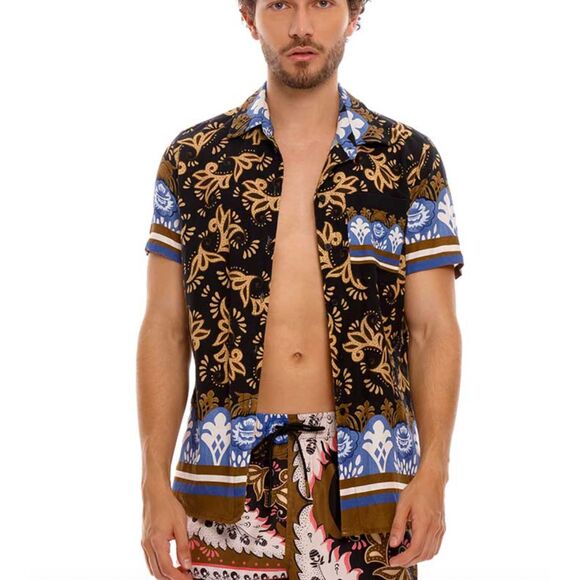 AGUA BENDITA Dean Antiqu Linen Blend Button Down Unisex NWT Medium - Picture 1 of 5